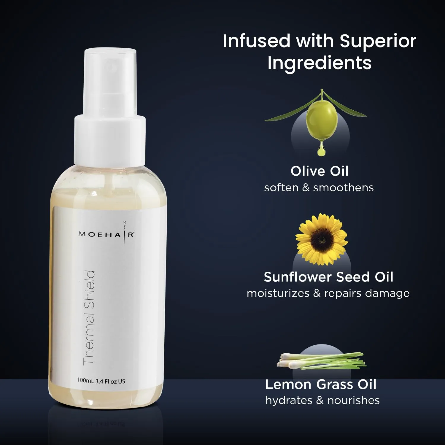 MOEHAIR Heat Protectant Spray for Hair - Travel Size (3.4 Fl Oz), Thermal Protection for Flat Iron, Hair Dryer