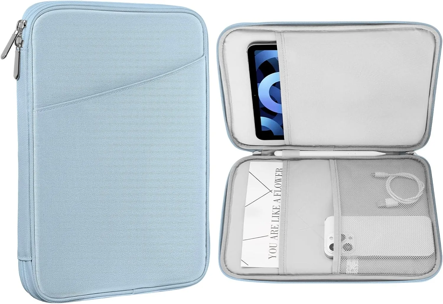 MoKo 9-11 Inch Tablet Sleeve Case, Fits 11inch iPad Air M3, iPad A16 2025, Pro 11 M4, iPad 10/9/8/7th, Galaxy Tab S9/S8/A8/A7, Protective Bag Carrying Case with Pocket, Misty Blue