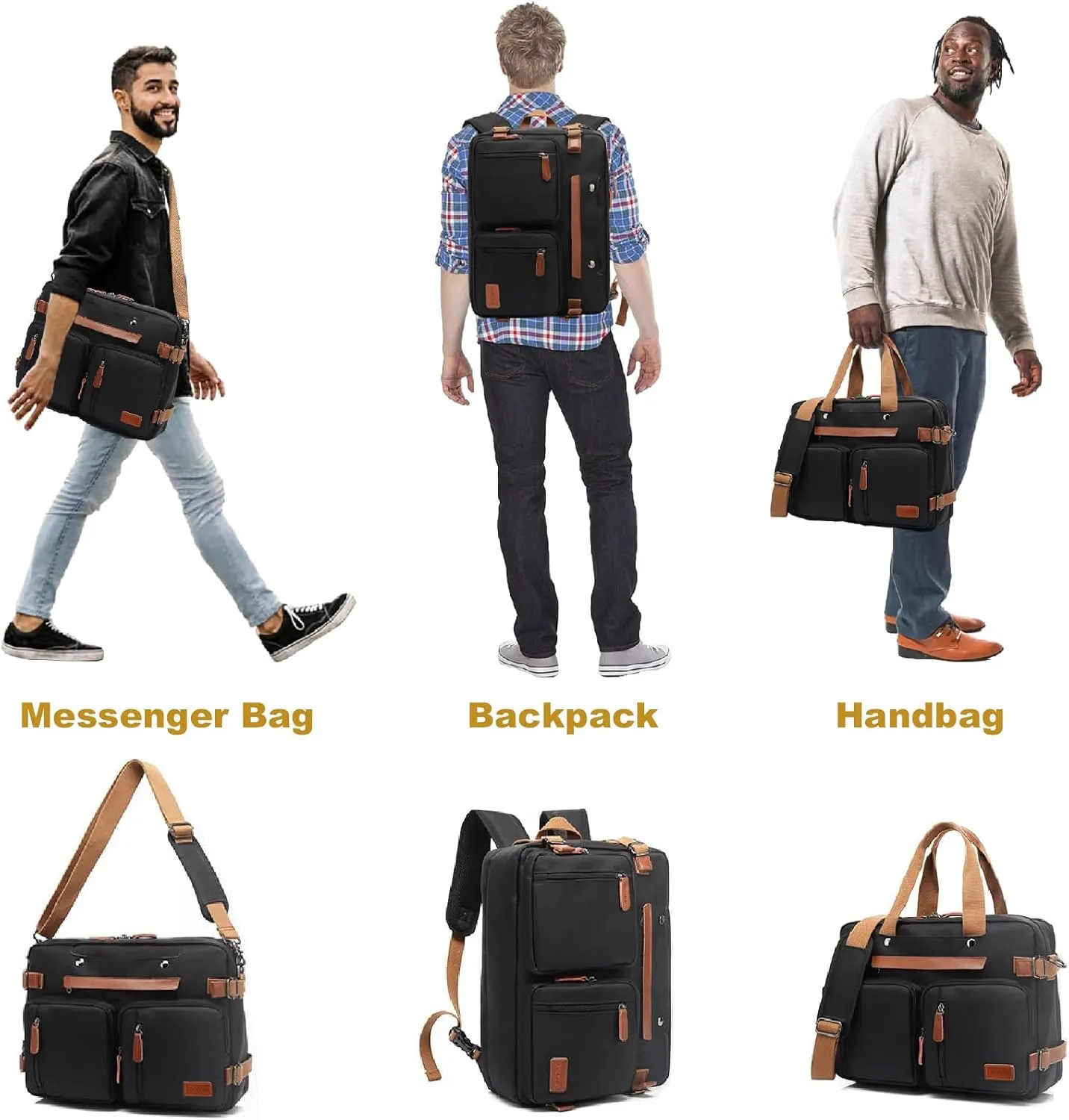MOLNIA 3 in 1 Laptop Bag for Men, 17.3 Inch Work Bags for Men, Laptop Backpack, Briefcases, Messenger Bag, Computer Bags for Laptops for Men Women, Black