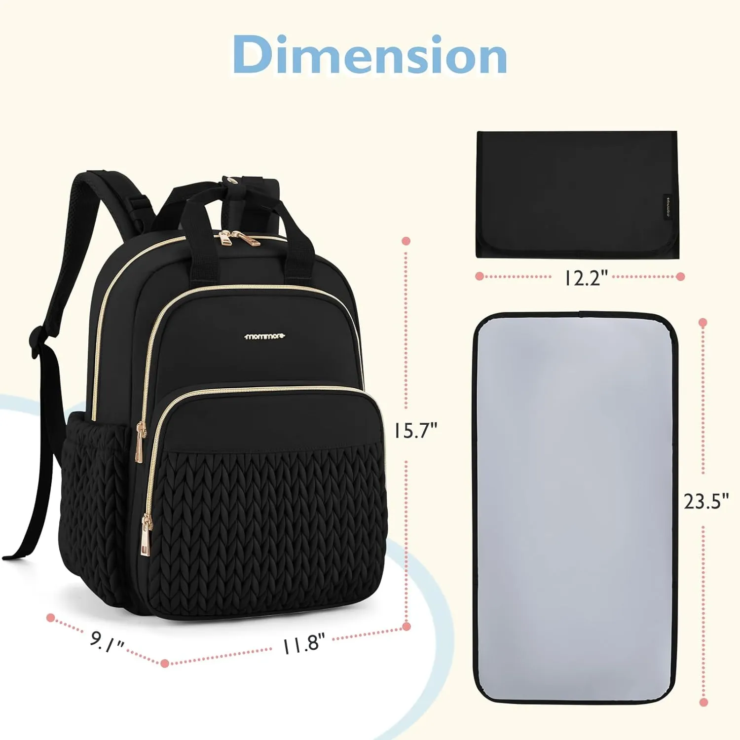 mommore Diaper Bag Backpack Large Baby Bag for Boys Girls Quilted Travel Diaper Backpack with Changing Pad, Stroller Straps