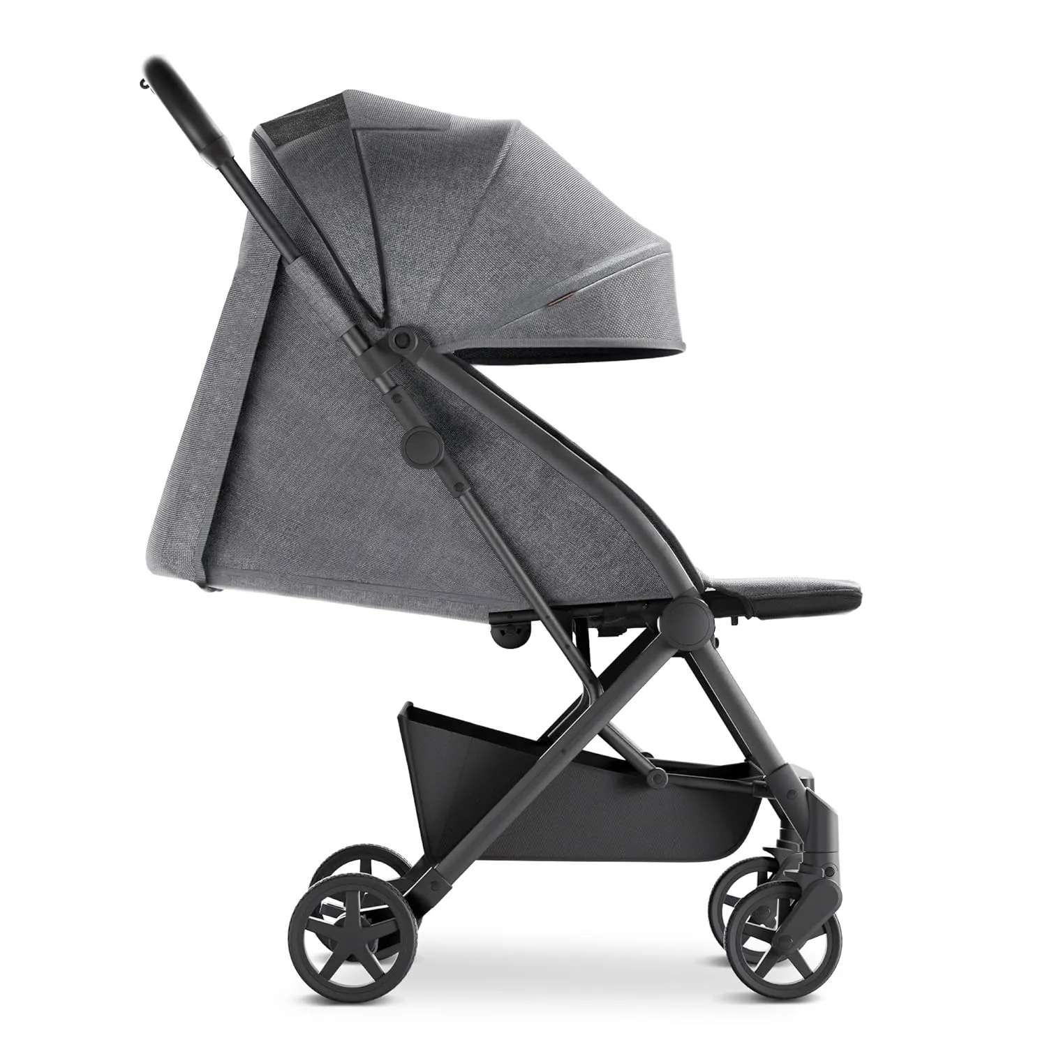 Mompush Lithe V2 Lightweight Stroller with Snack Tray, Ultra-Compact Fold & Airplane Ready Travel Stroller, Near Flat Recline Seat, Cup Holder, Raincover & Travelbag Included