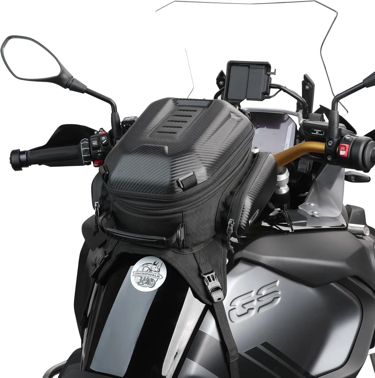 Motorcycle Tank Bag Waterproof Backpack Hard-shell Expandable Motorcycle Bags 15-18L Carbon Fiber Black