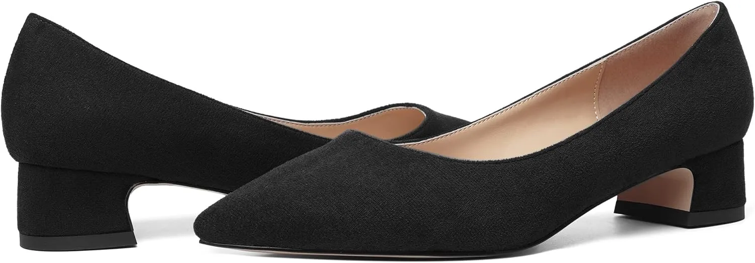 MOVINSTEPS Womens Dating Slip On Suede Dress Pointed Toe Chunky Low Heel Pumps Shoes 1.5 Inch