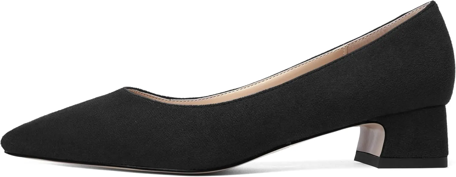 MOVINSTEPS Womens Dating Slip On Suede Dress Pointed Toe Chunky Low Heel Pumps Shoes 1.5 Inch