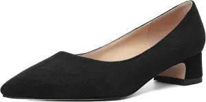 MOVINSTEPS Womens Dating Slip On Suede Dress Pointed Toe Chunky Low Heel Pumps Shoes 1.5 Inch