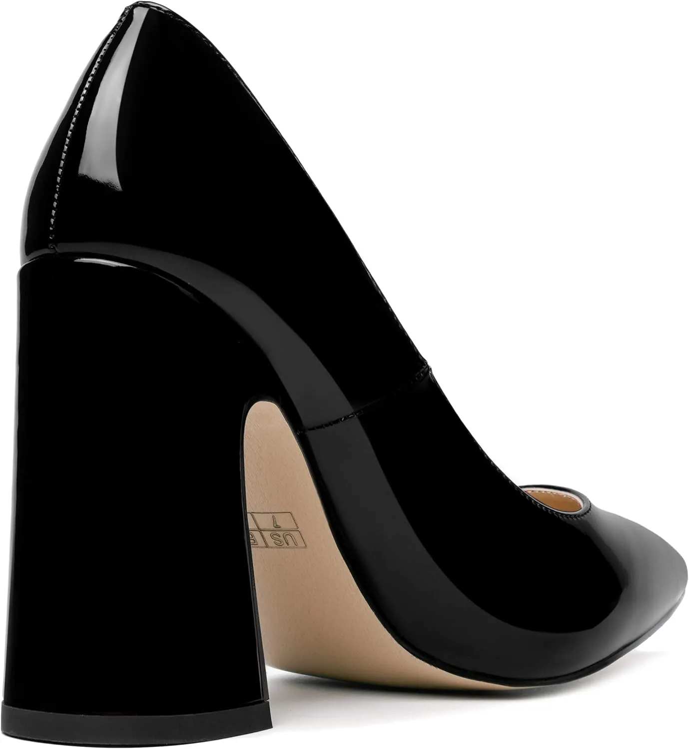MOVINSTEPS Womens Party Slip On Dress Patent Pointed Toe Chunky High Heel Pumps Shoes 4 Inch