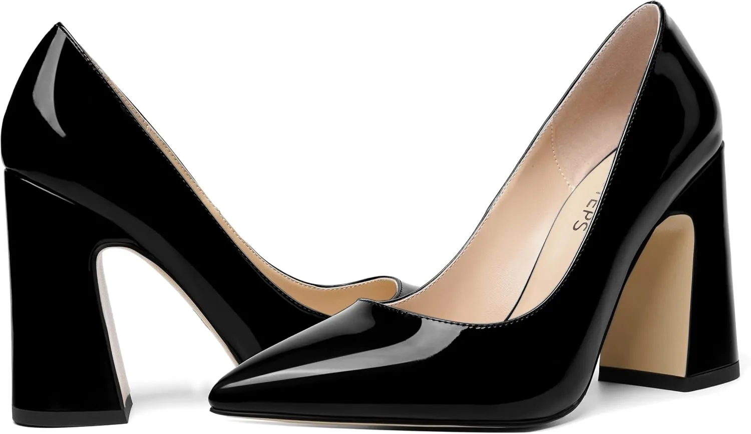 MOVINSTEPS Womens Party Slip On Dress Patent Pointed Toe Chunky High Heel Pumps Shoes 4 Inch