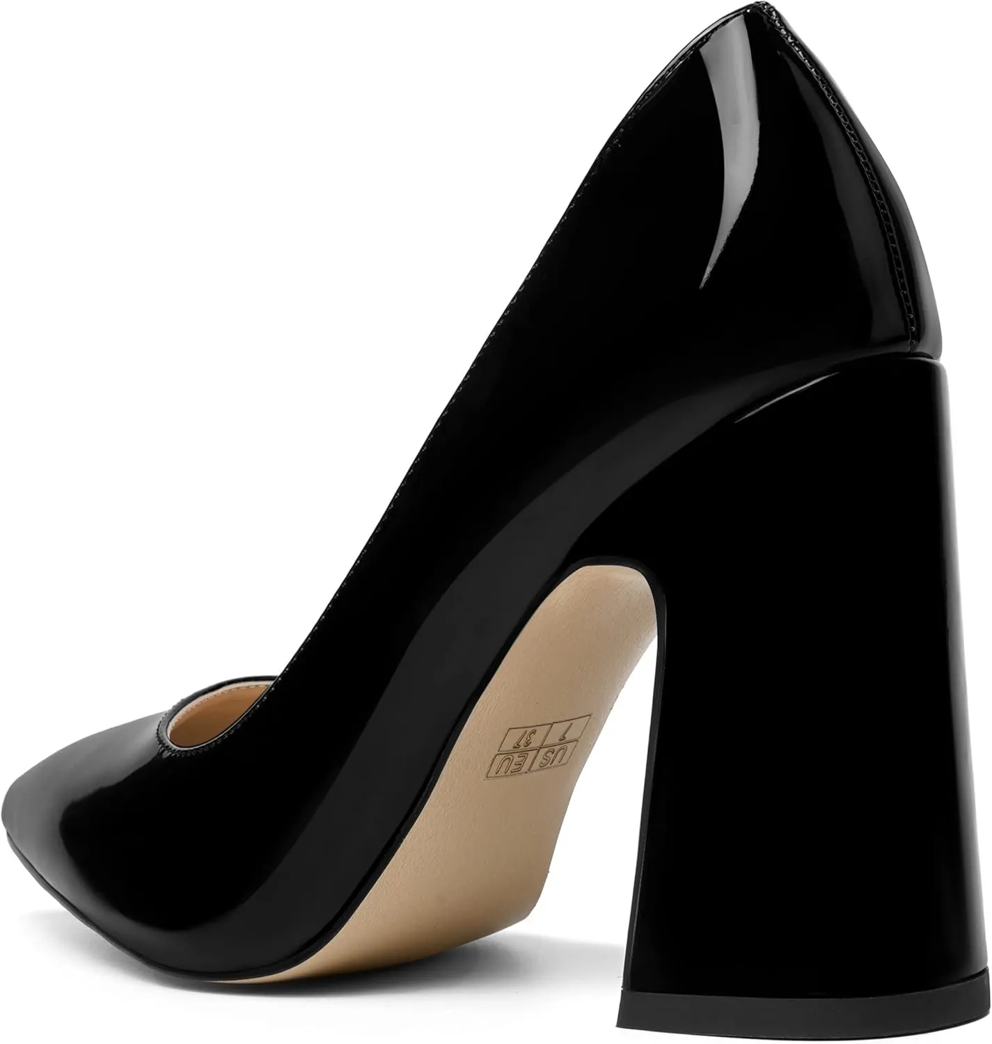 MOVINSTEPS Womens Party Slip On Dress Patent Pointed Toe Chunky High Heel Pumps Shoes 4 Inch