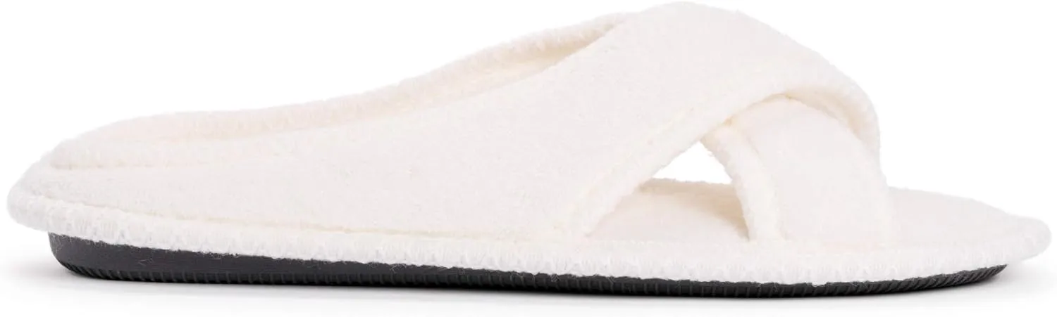 MUK LUKS Women's Ada Chenille Crossband Slippers-Daisy White