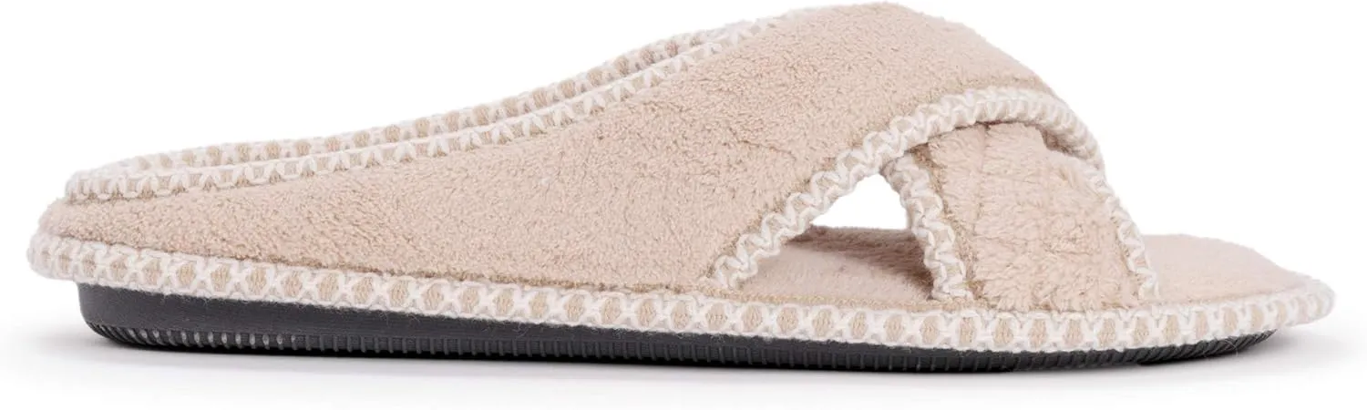 MUK LUKS Women's Ada Chenille Crossband Slippers-Daisy White