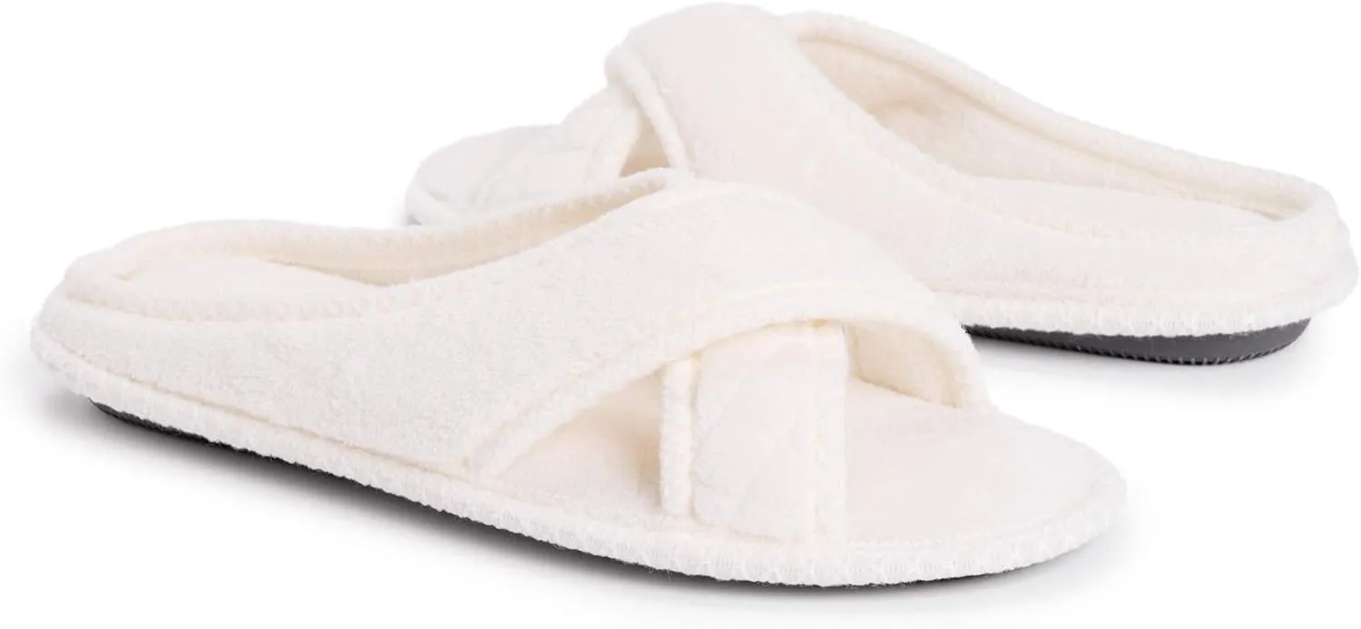 MUK LUKS Women's Ada Chenille Crossband Slippers-Daisy White