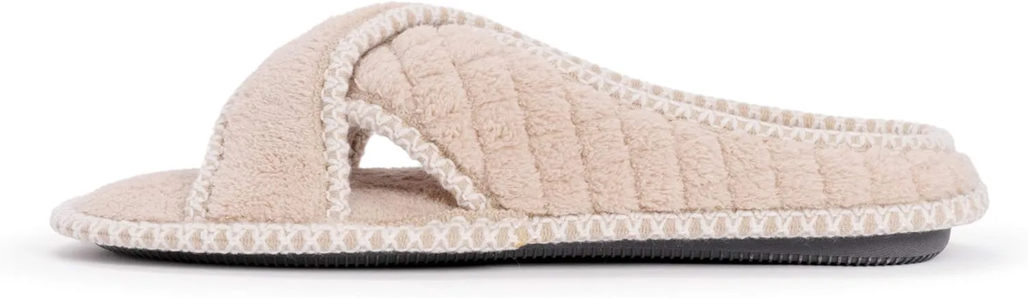 MUK LUKS Women's Ada Chenille Crossband Slippers-Daisy White