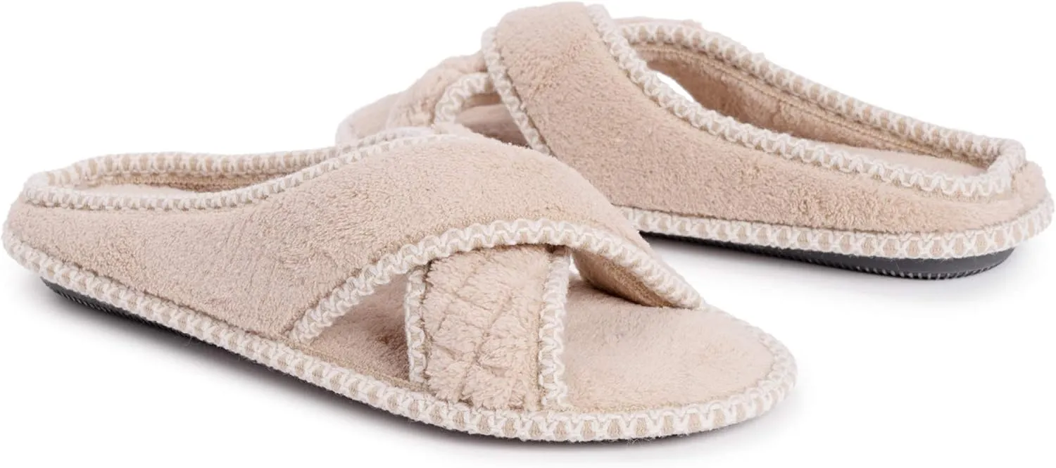 MUK LUKS Women's Ada Chenille Crossband Slippers-Daisy White