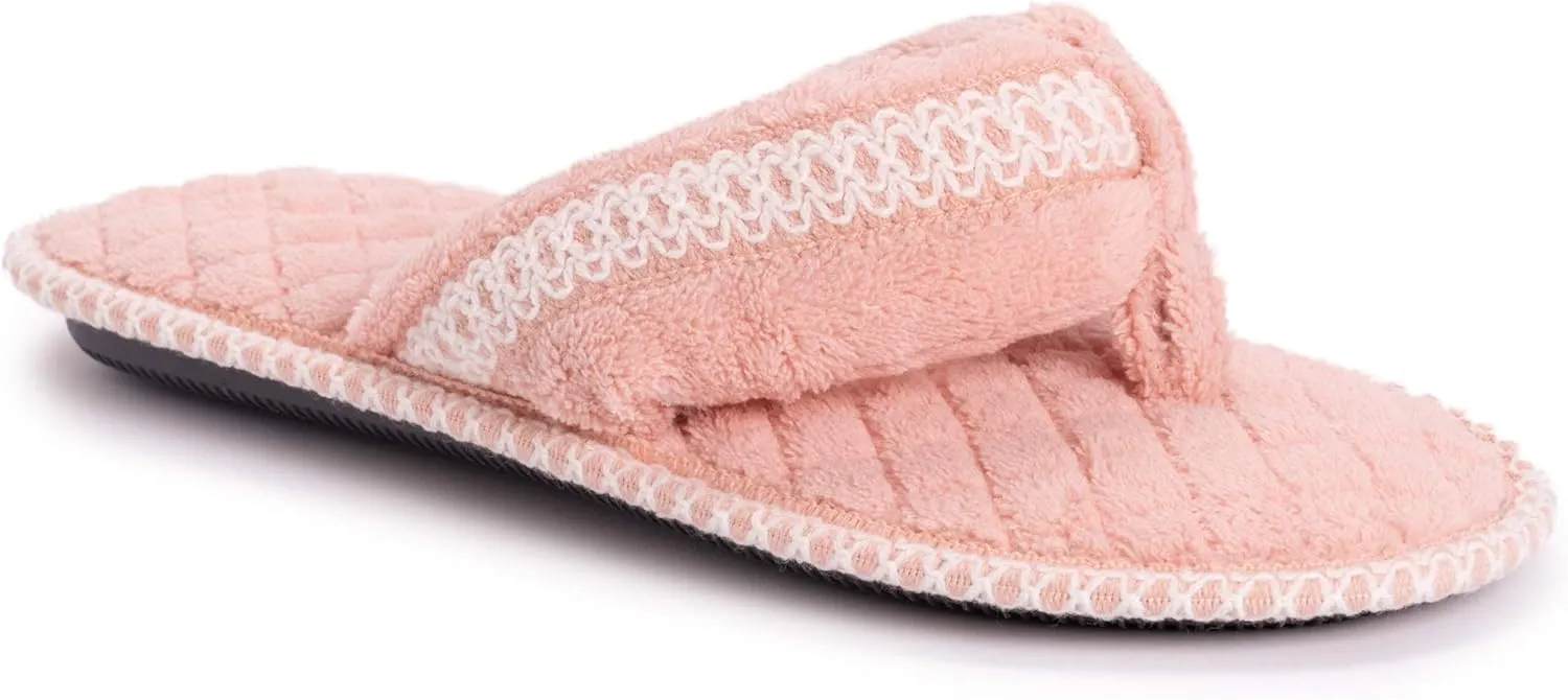 MUK LUKS Women's Darlene Micro Chenille Thong Slippers-Rosegold