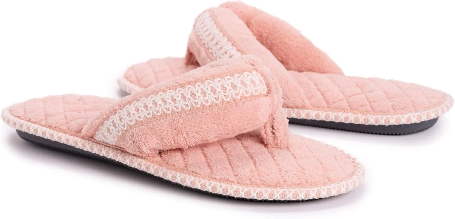 MUK LUKS Women's Darlene Micro Chenille Thong Slippers-Rosegold