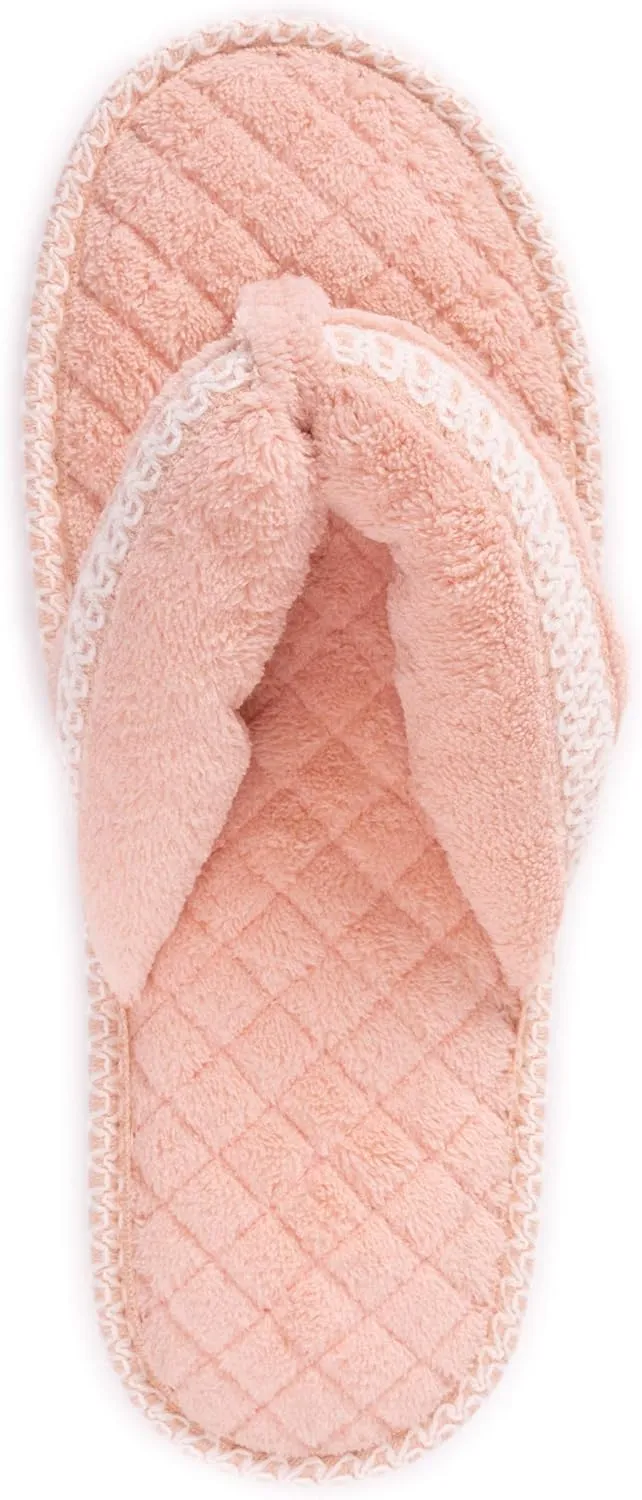 MUK LUKS Women's Darlene Micro Chenille Thong Slippers-Rosegold