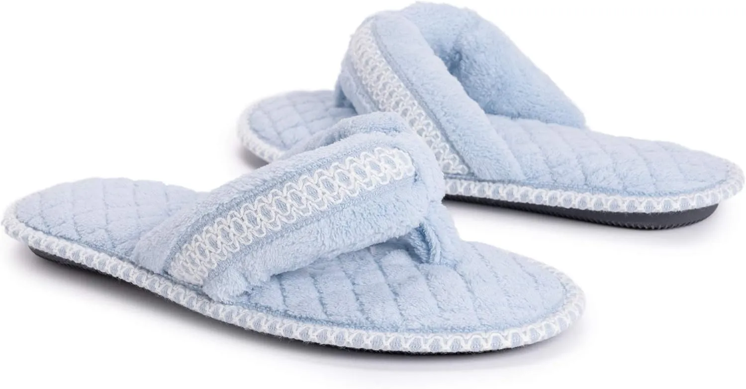 MUK LUKS Women's Darlene Micro Chenille Thong Slippers-Rosegold