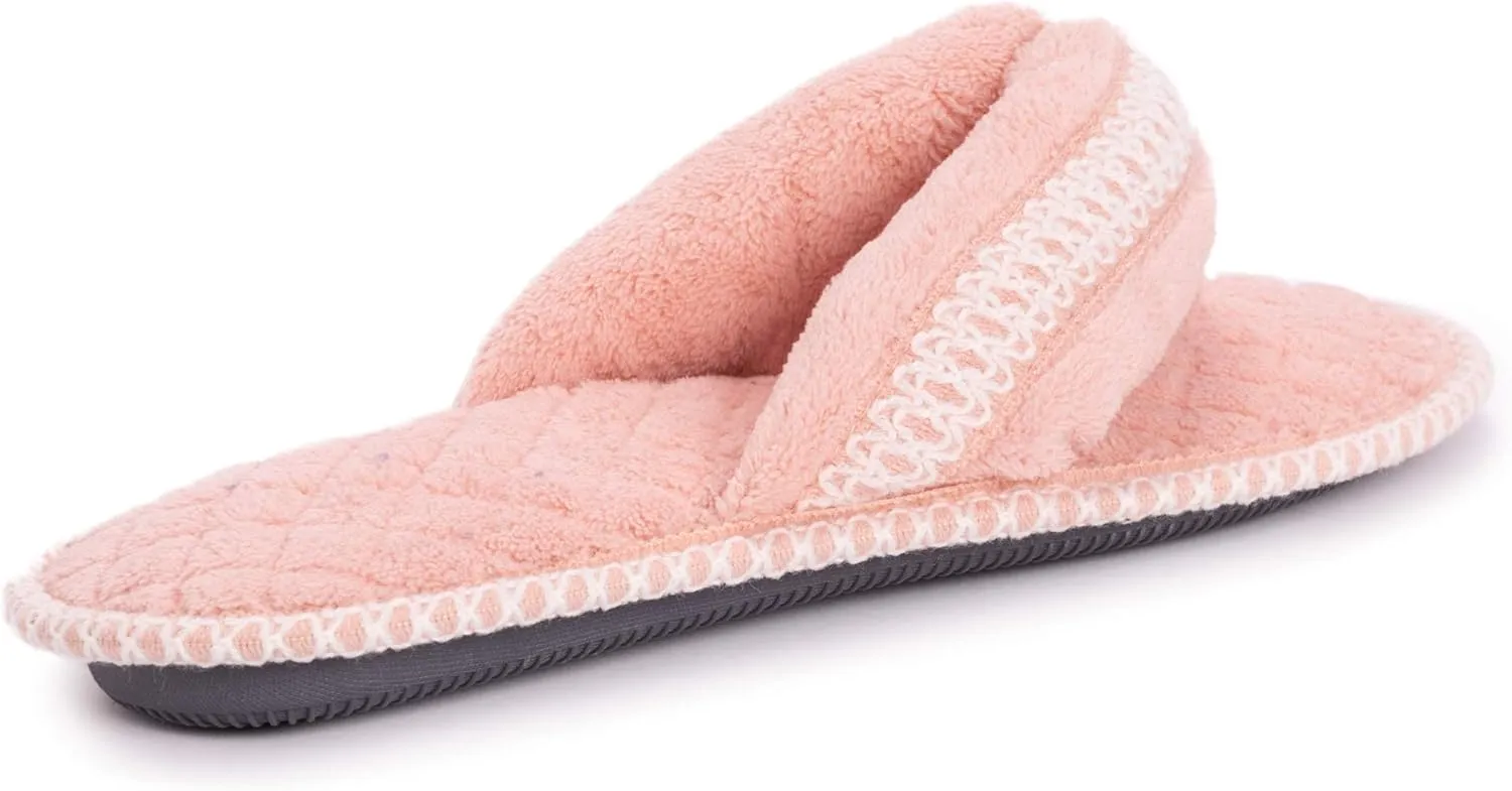 MUK LUKS Women's Darlene Micro Chenille Thong Slippers-Rosegold