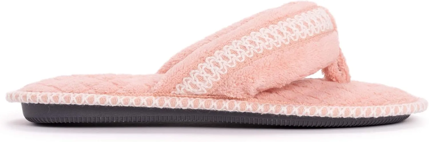 MUK LUKS Women's Darlene Micro Chenille Thong Slippers-Rosegold