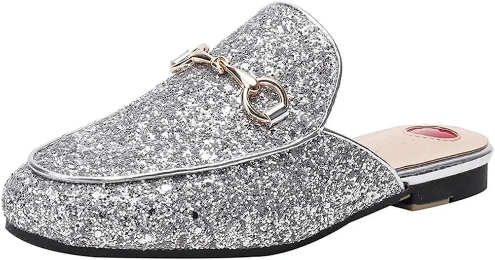 Mules for Women Comfort Slip On Leather Flats Closed Pointed Toe Slides with Metal Decoration Backless Loafers