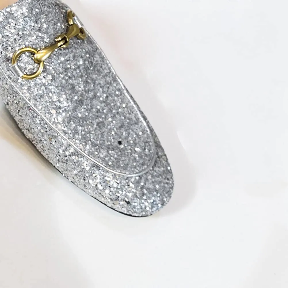 Mules for Women Comfort Slip On Leather Flats Closed Pointed Toe Slides with Metal Decoration Backless Loafers
