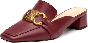 Mules Shoes for Women, Women's Chunky Mules Square Toe Slip on Comfortable Dress Casual Low Heel Metal Buckle Backless Slides Loafer Shoes 1.4 Inch