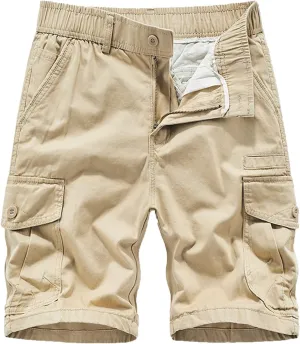 Muscularfit Mens Lightweight Shorts Summer Waist-Relaxer Drawstring Cargo Shorts with Pockets Flat-Front Cotton Linen Shorts