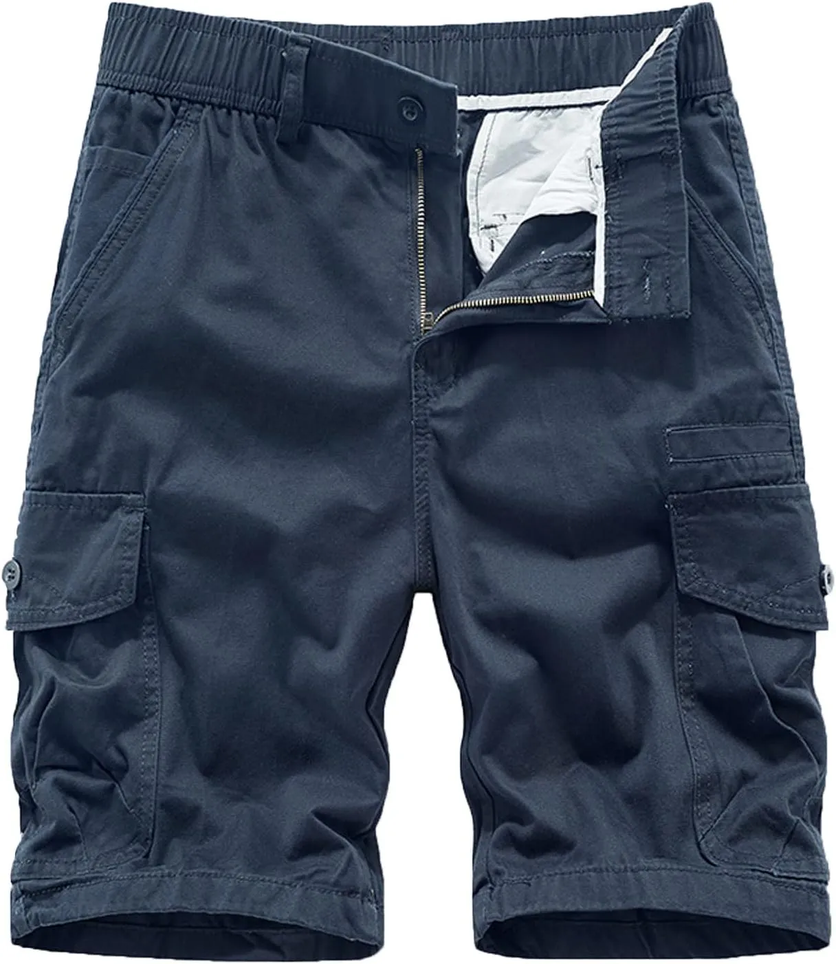Muscularfit Mens Lightweight Shorts Summer Waist-Relaxer Drawstring Cargo Shorts with Pockets Flat-Front Cotton Linen Shorts