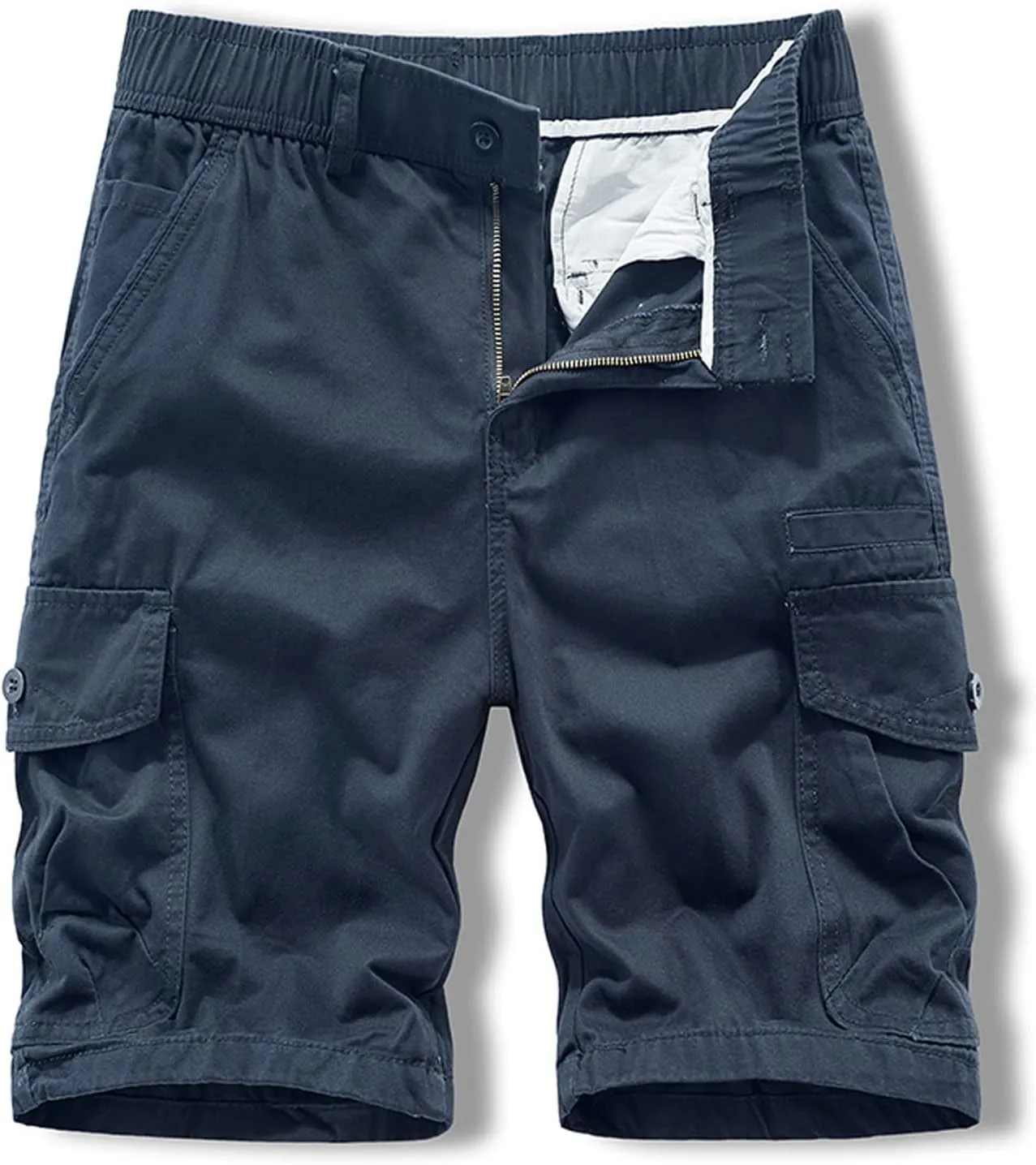 Muscularfit Mens Lightweight Shorts Summer Waist-Relaxer Drawstring Cargo Shorts with Pockets Flat-Front Cotton Linen Shorts