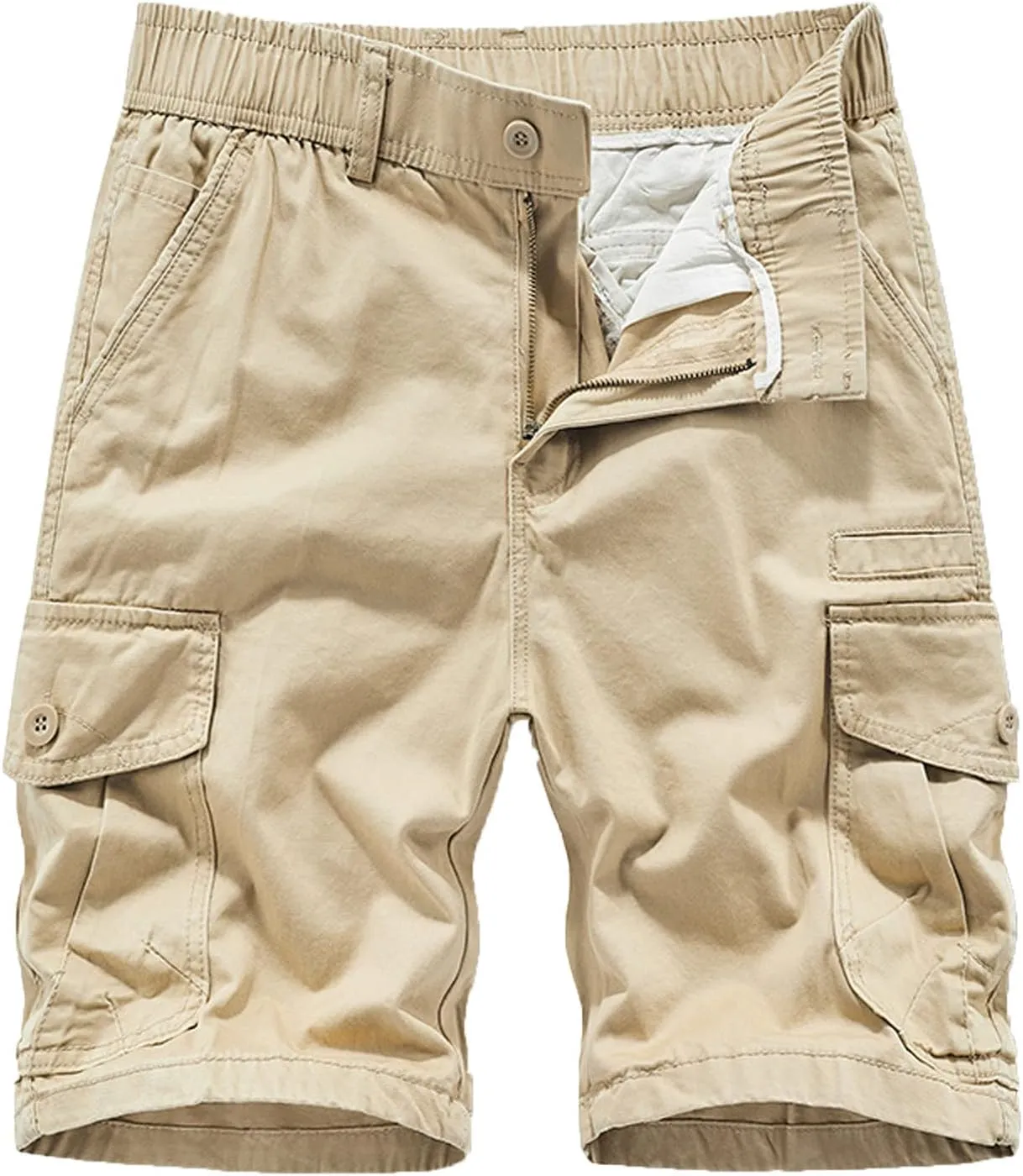 Muscularfit Mens Lightweight Shorts Summer Waist-Relaxer Drawstring Cargo Shorts with Pockets Flat-Front Cotton Linen Shorts
