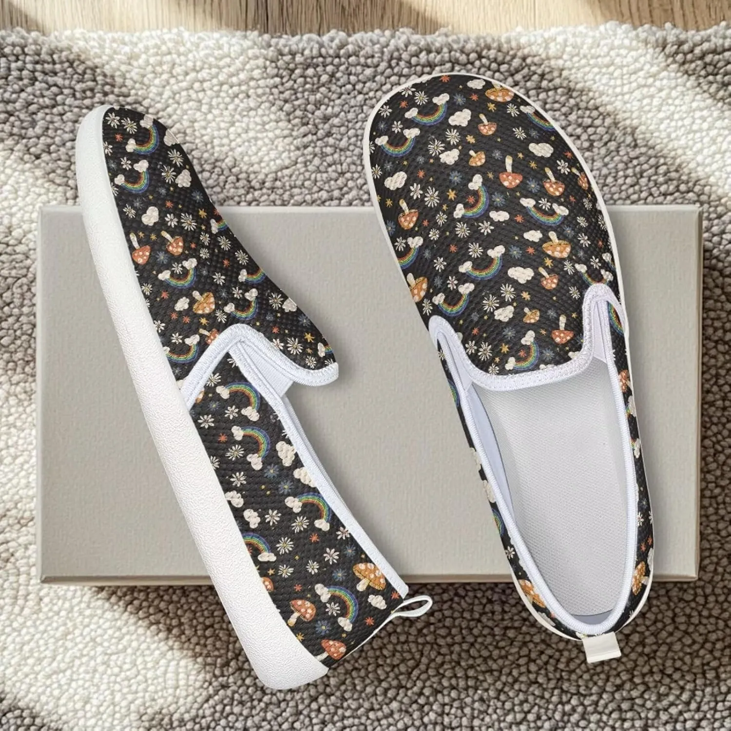 Mushroom Design Running Shoes Flats for Women Tennis Shoes Slip Resistant Work Shoes