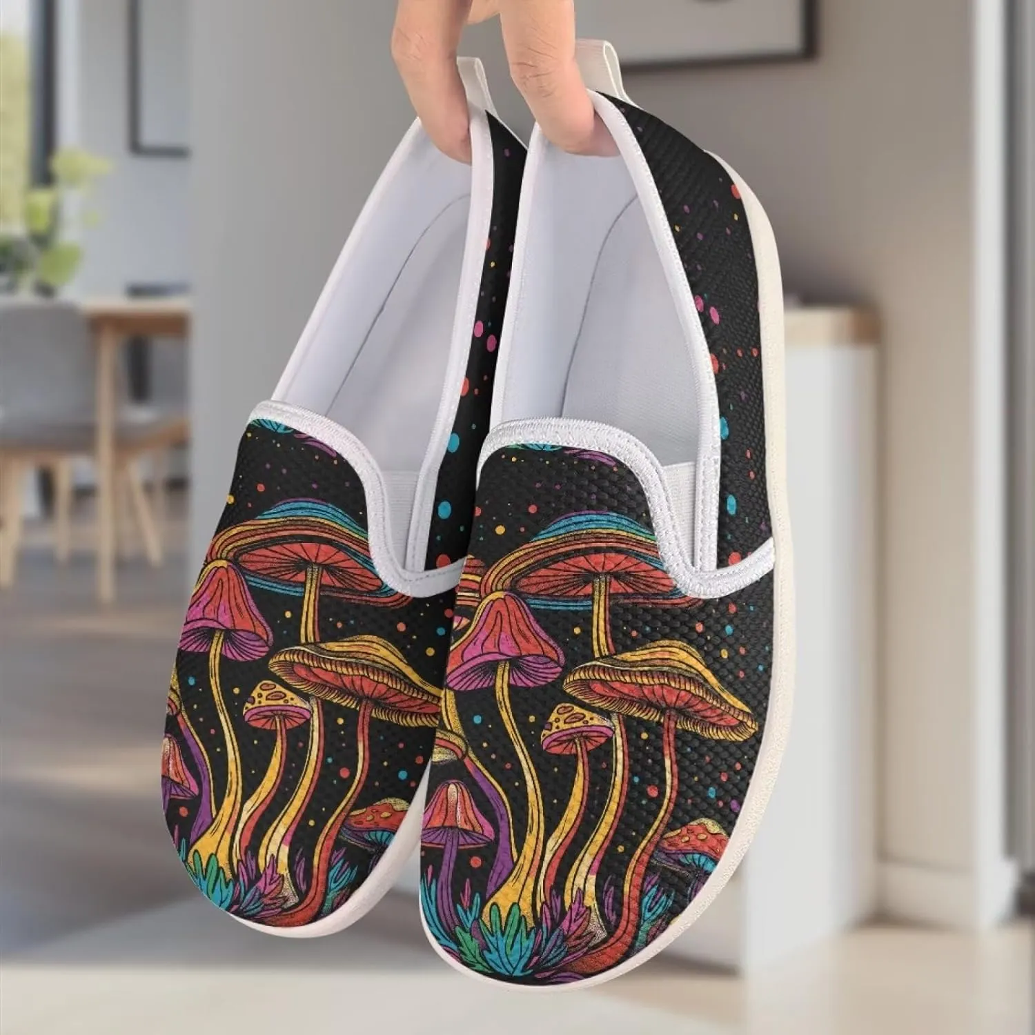 Mushroom Design Running Shoes Flats for Women Tennis Shoes Slip Resistant Work Shoes