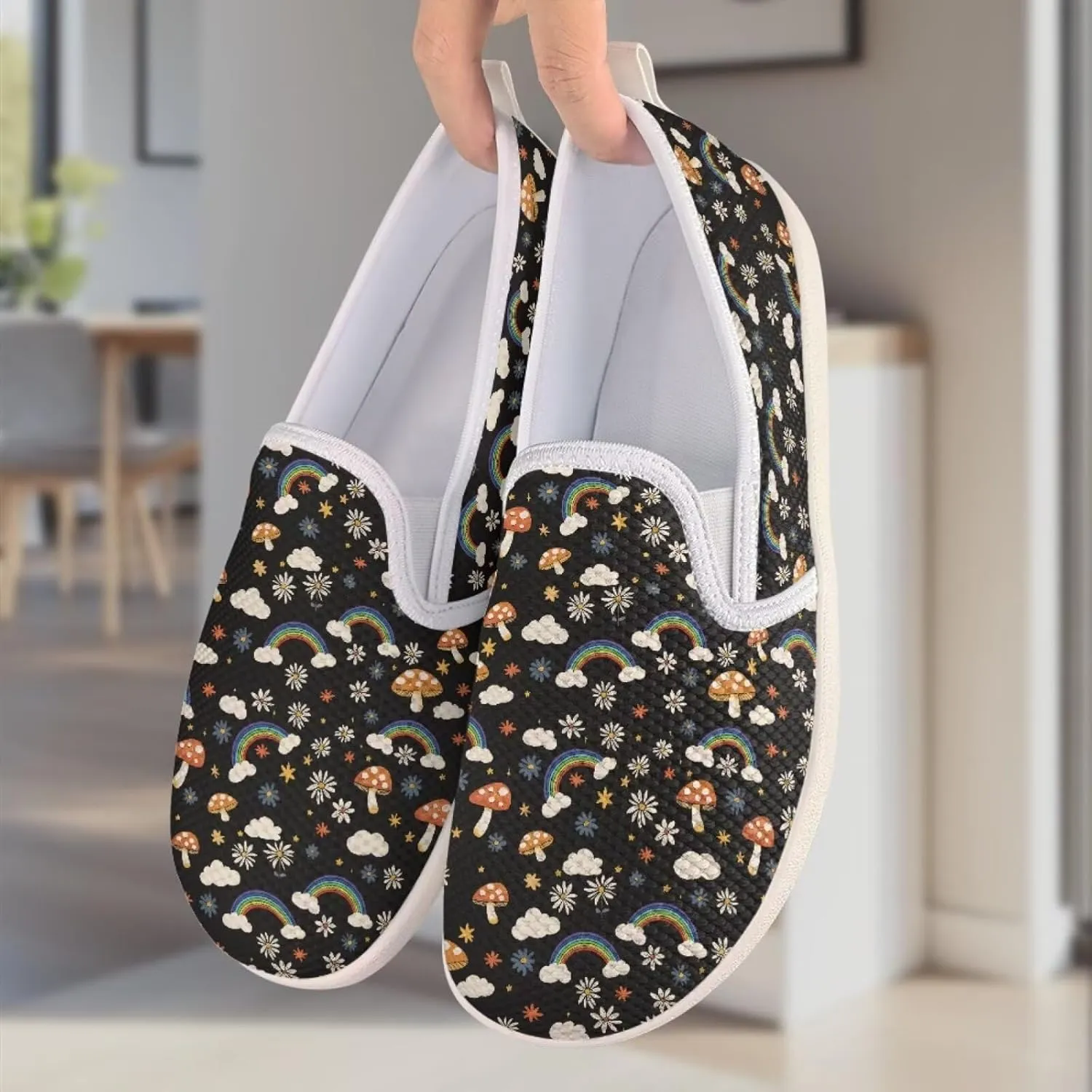 Mushroom Design Running Shoes Flats for Women Tennis Shoes Slip Resistant Work Shoes