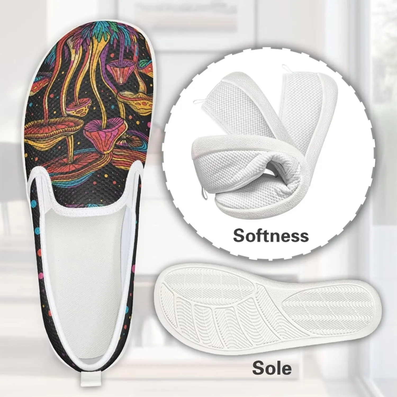 Mushroom Design Running Shoes Flats for Women Tennis Shoes Slip Resistant Work Shoes