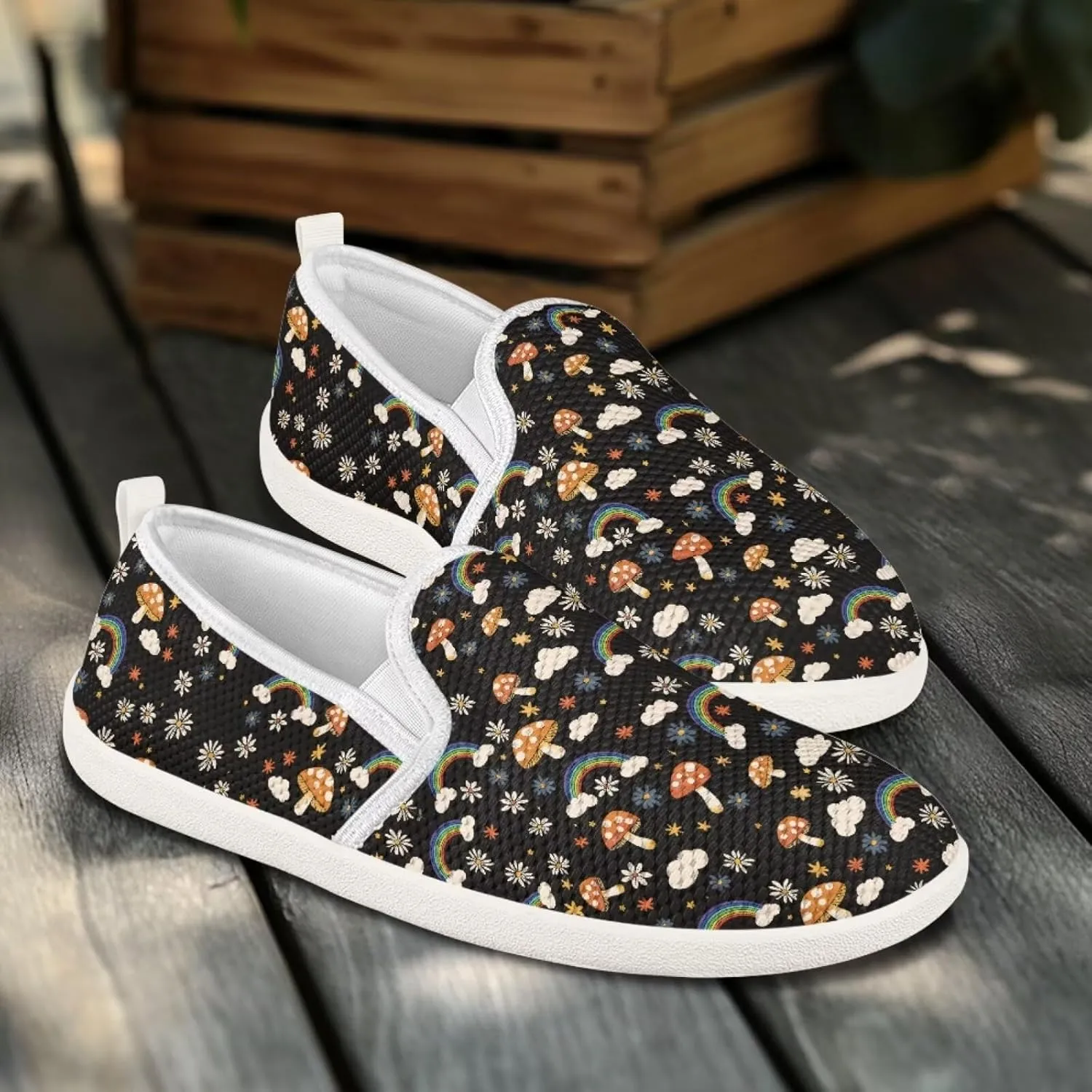 Mushroom Design Running Shoes Flats for Women Tennis Shoes Slip Resistant Work Shoes
