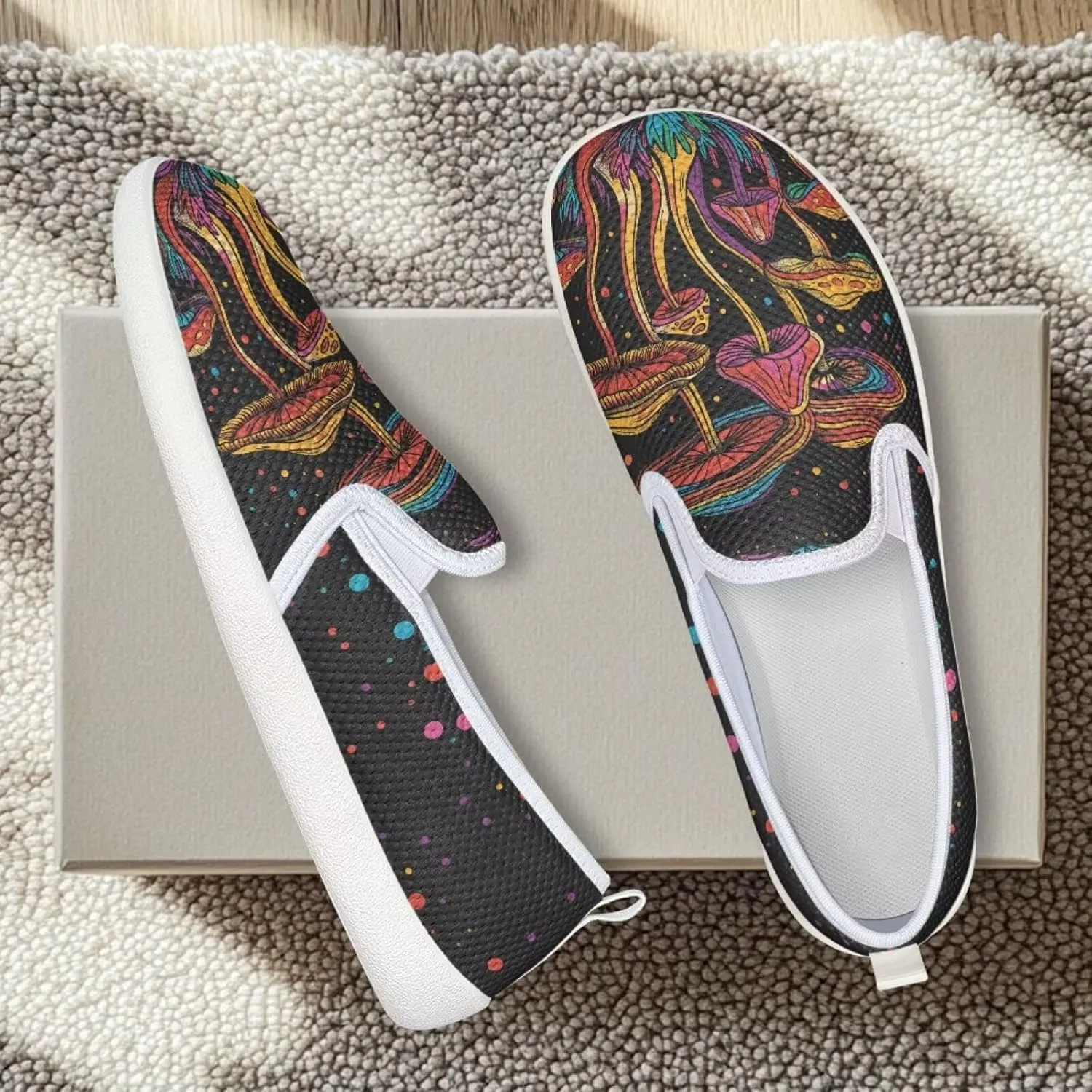 Mushroom Design Running Shoes Flats for Women Tennis Shoes Slip Resistant Work Shoes