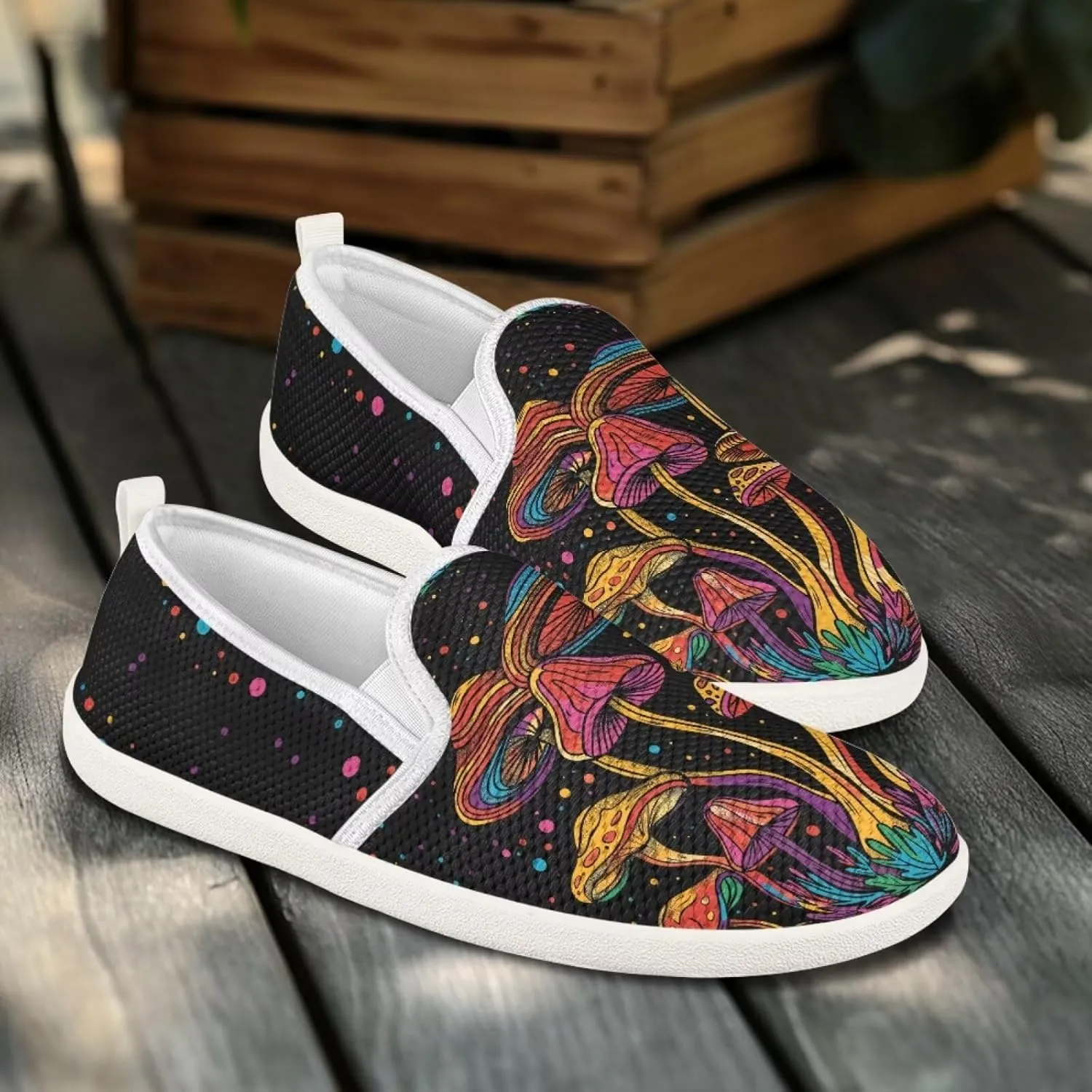 Mushroom Design Running Shoes Flats for Women Tennis Shoes Slip Resistant Work Shoes
