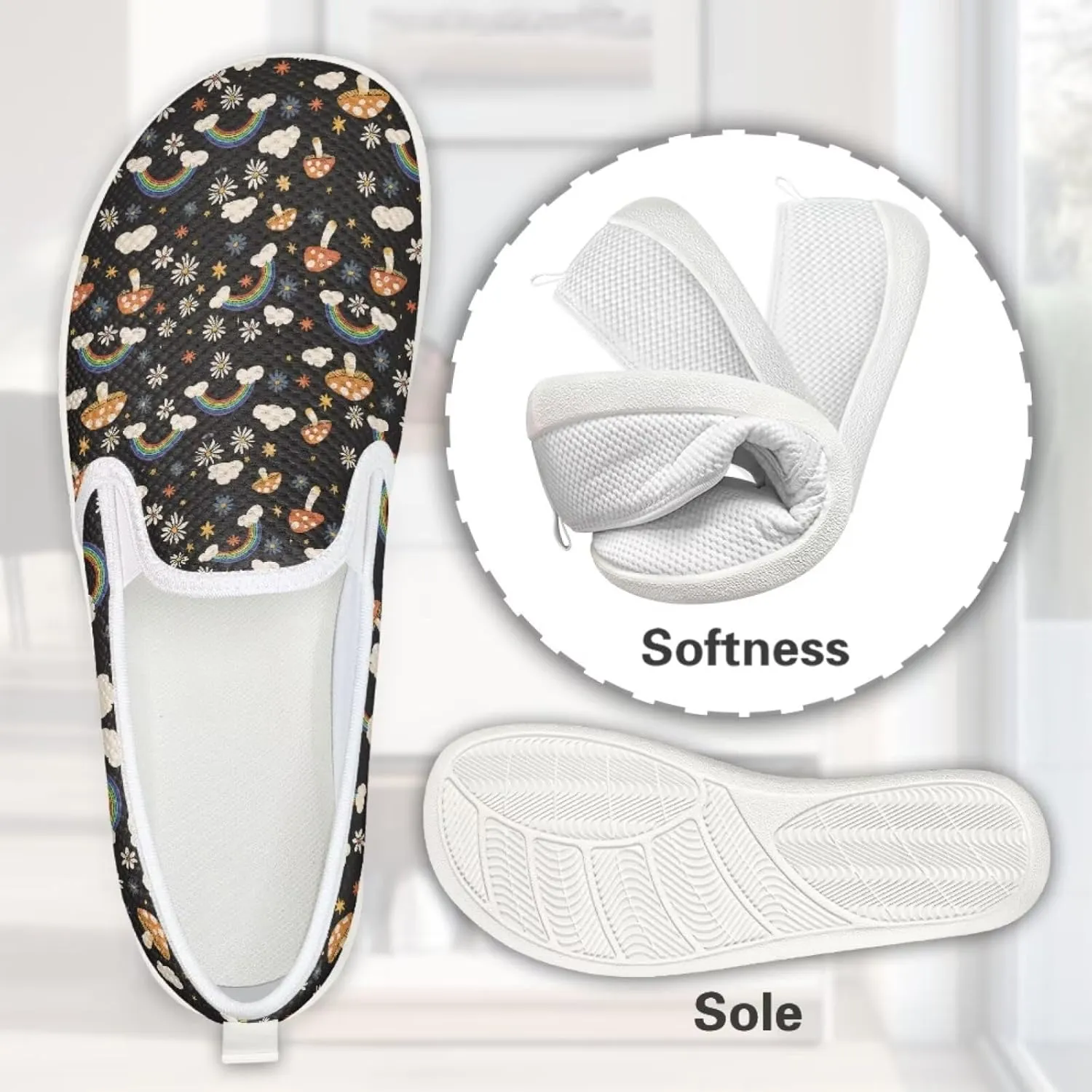 Mushroom Design Running Shoes Flats for Women Tennis Shoes Slip Resistant Work Shoes