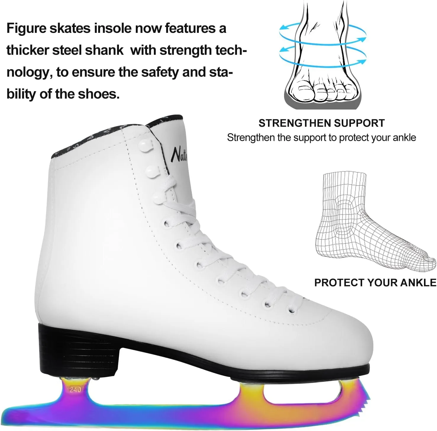 Nattork Figure Skates Excellence Stainless Steel Blades Ice Figure Skating with Enhanced Support Strength Performance and Ultimate Comfort for Youth and Adult