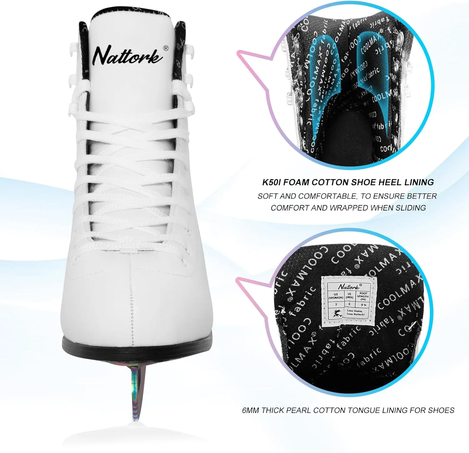Nattork Figure Skates Excellence Stainless Steel Blades Ice Figure Skating with Enhanced Support Strength Performance and Ultimate Comfort for Youth and Adult