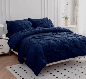 Navy Blue Emperor Comforter Set - 7 Piece Pinch Pleated Bed in a Bag - 600 Thread Count 100% Egyptian Cotton Bedding Set - (30 inch Deep Pocket Sheet Set and 500GSM Comforter)