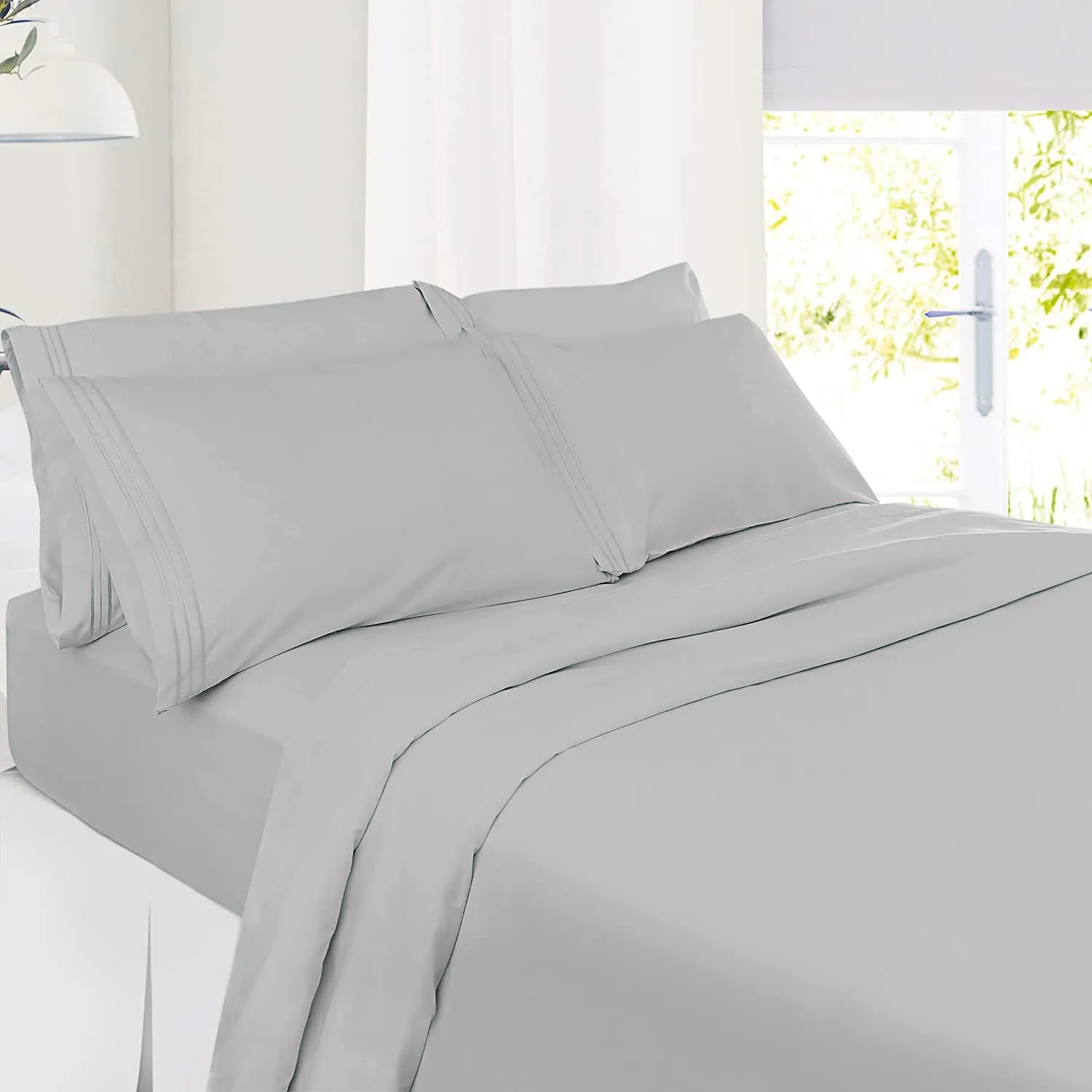 Nestl King Sheet Set - 6 PC Soft Microfiber Deep Pocket King Size Sheets Set - Shrinkage and Fade Resistant Bedding Sheets & Pillowcases - King, Silver Light Gray