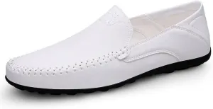 New Loafers for Men Solid Color Vegan Leather Manual Stitching Flat Heel Lightweight Comfortable Walking Slip On