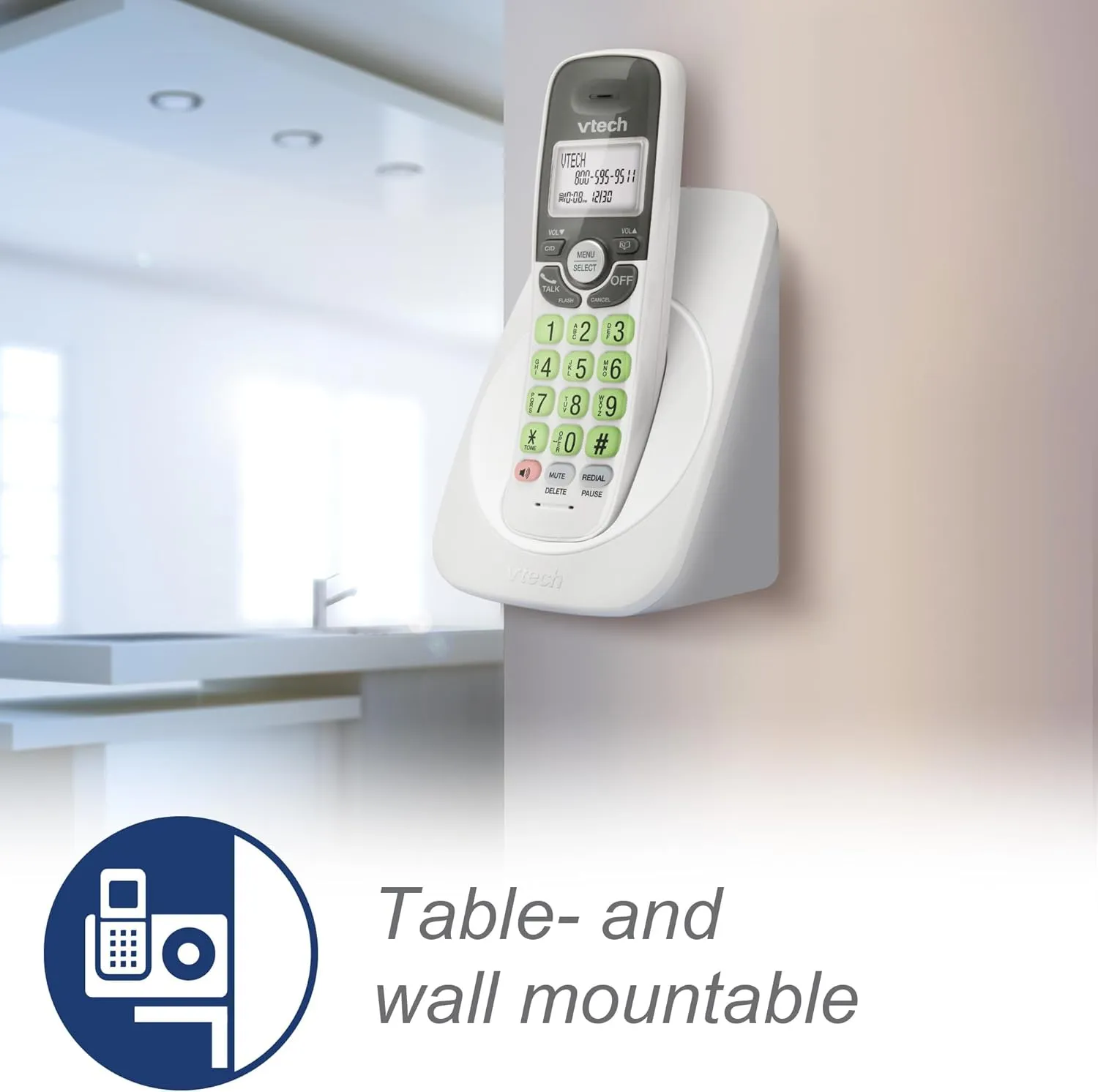 [New] VTech VG131 DECT 6.0 Cordless Phone - Bluetooth Connection, Blue-White Display, Big Buttons, Full Duplex Speakerphone, Caller ID,Easy Wall Mount, 1000ft Range (White/Grey)