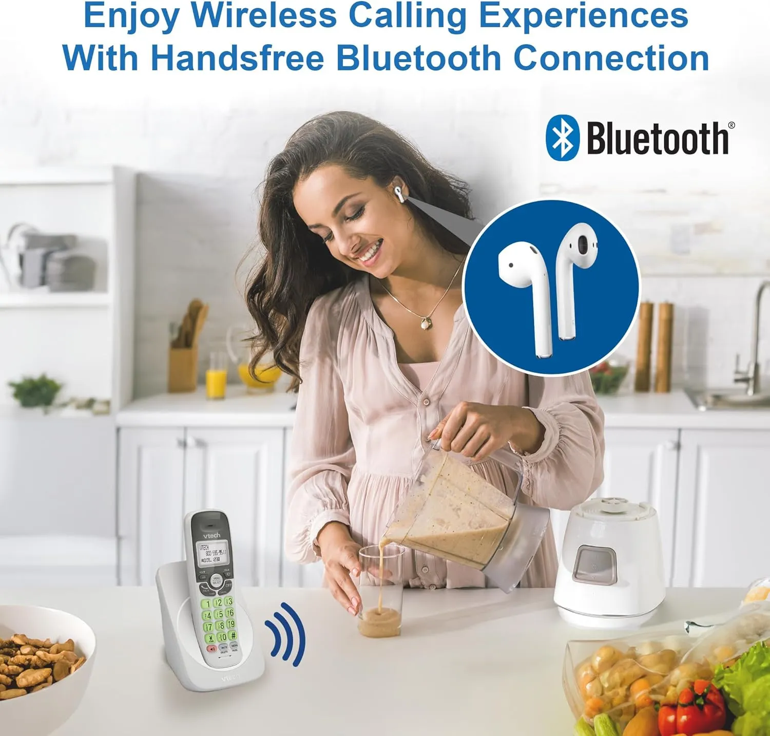 [New] VTech VG131 DECT 6.0 Cordless Phone - Bluetooth Connection, Blue-White Display, Big Buttons, Full Duplex Speakerphone, Caller ID,Easy Wall Mount, 1000ft Range (White/Grey)