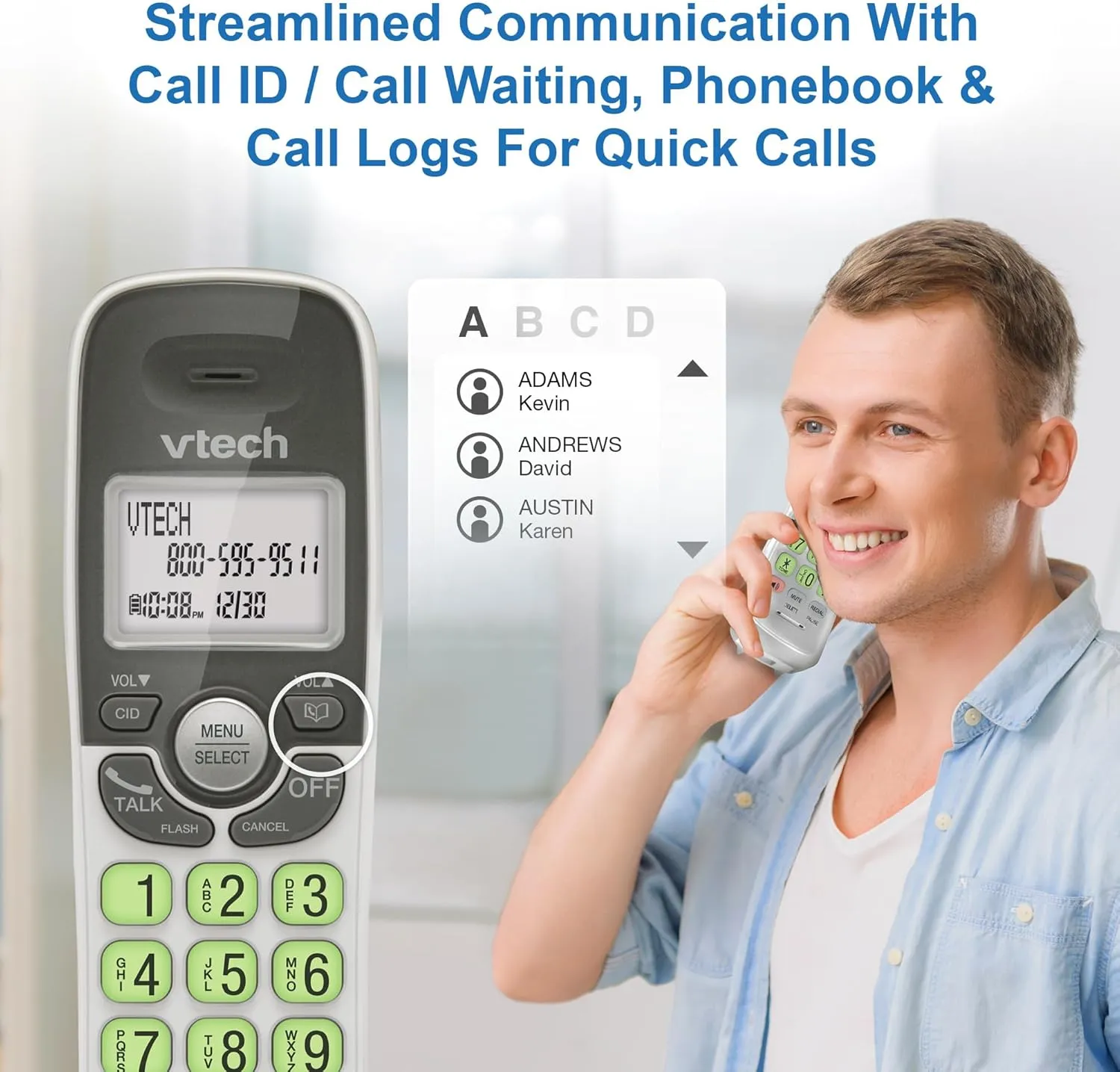 [New] VTech VG131 DECT 6.0 Cordless Phone - Bluetooth Connection, Blue-White Display, Big Buttons, Full Duplex Speakerphone, Caller ID,Easy Wall Mount, 1000ft Range (White/Grey)
