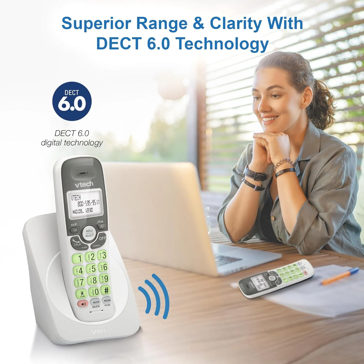 [New] VTech VG131 DECT 6.0 Cordless Phone - Bluetooth Connection, Blue-White Display, Big Buttons, Full Duplex Speakerphone, Caller ID,Easy Wall Mount, 1000ft Range (White/Grey)
