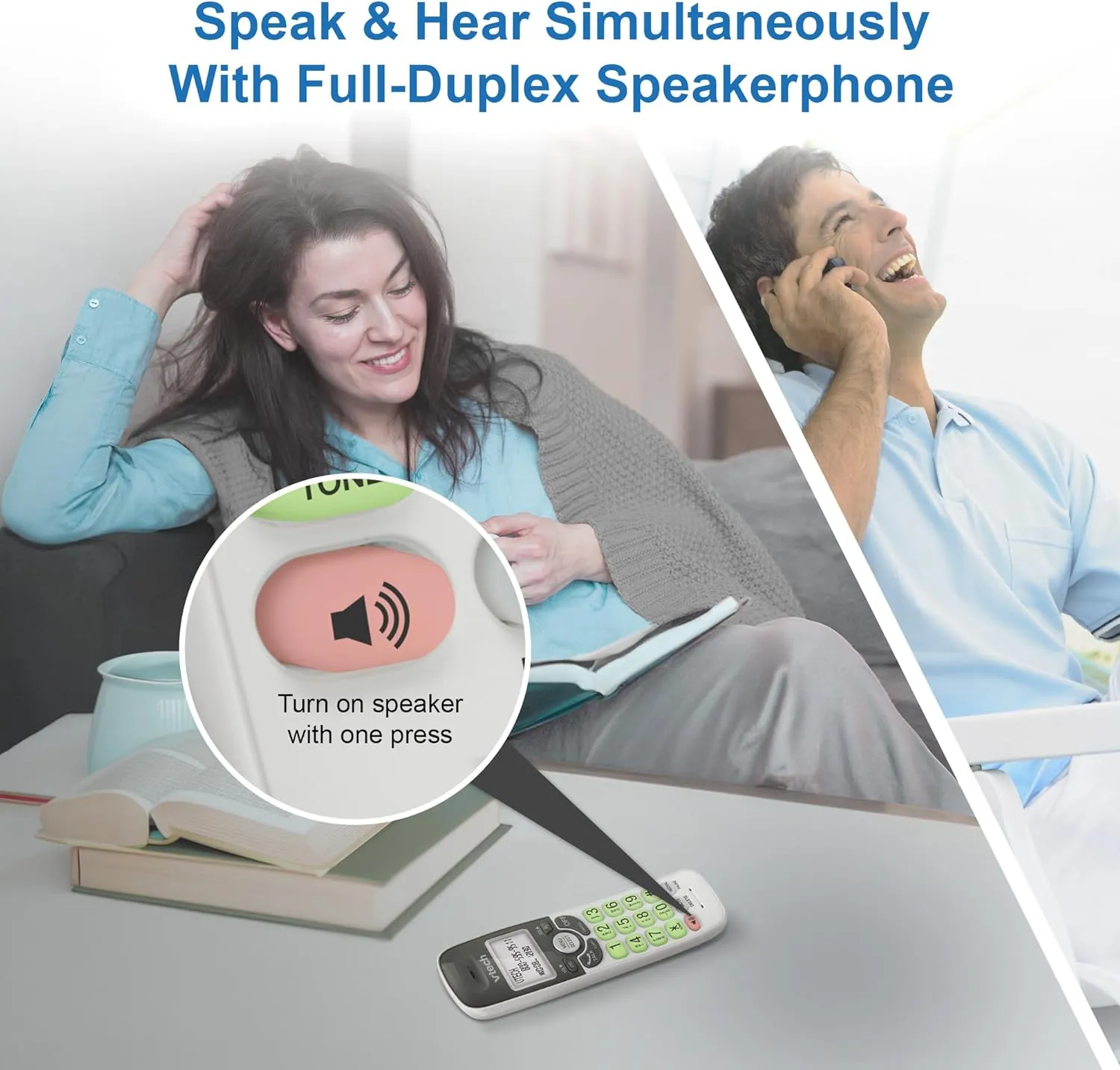 [New] VTech VG131 DECT 6.0 Cordless Phone - Bluetooth Connection, Blue-White Display, Big Buttons, Full Duplex Speakerphone, Caller ID,Easy Wall Mount, 1000ft Range (White/Grey)