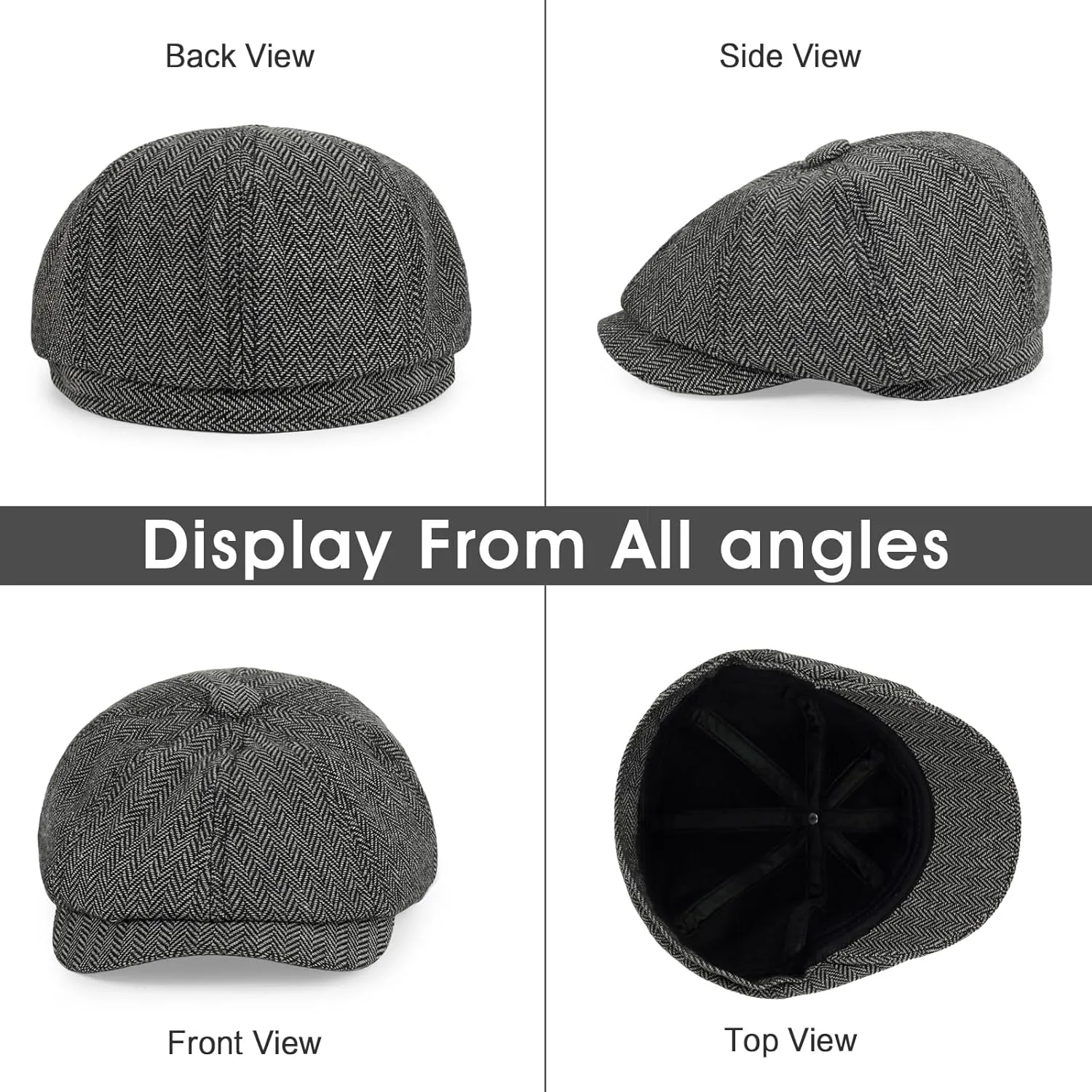Newsboy Cap for Men Cotton 8 Panel Men's Flat Cap Herringbone Tweed CabbieHat
