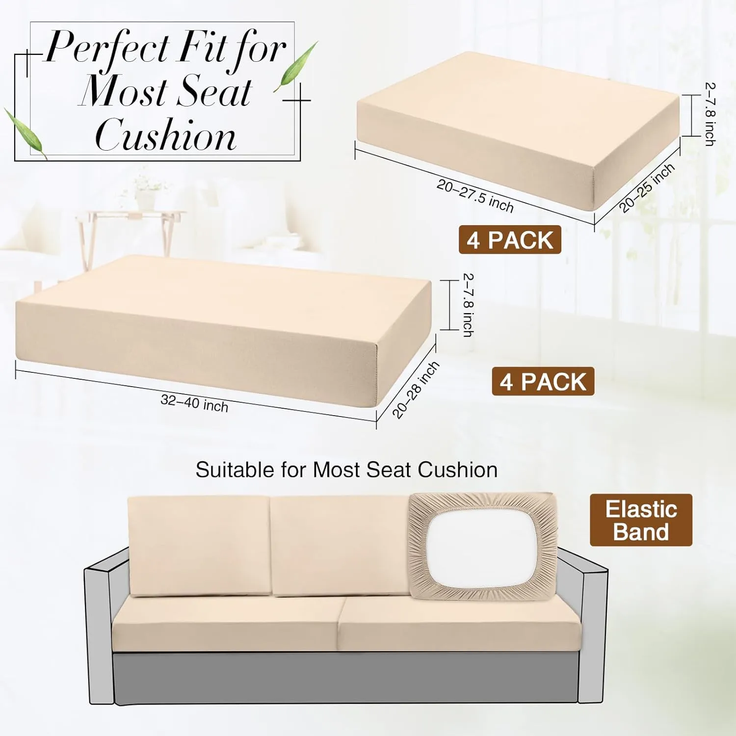 Newwiee 8 Pcs Stretch Patio Outdoor Cushion Covers Replacement for 4 Backrests and 4 Patio Cushions Covers, Waterproof Couch Sofa Chair Seat Slipcover Furniture Protector(Beige)